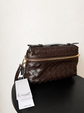 NWT K. Carroll Willa Weave Crossbody Bag Brown Woven Vegan Leather RFID